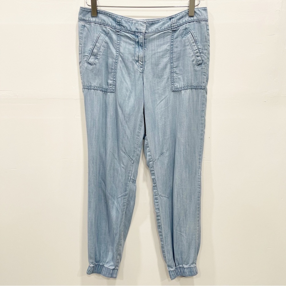 Loft Chambray Cargo Jogger Pants Light Blue 4 Petite